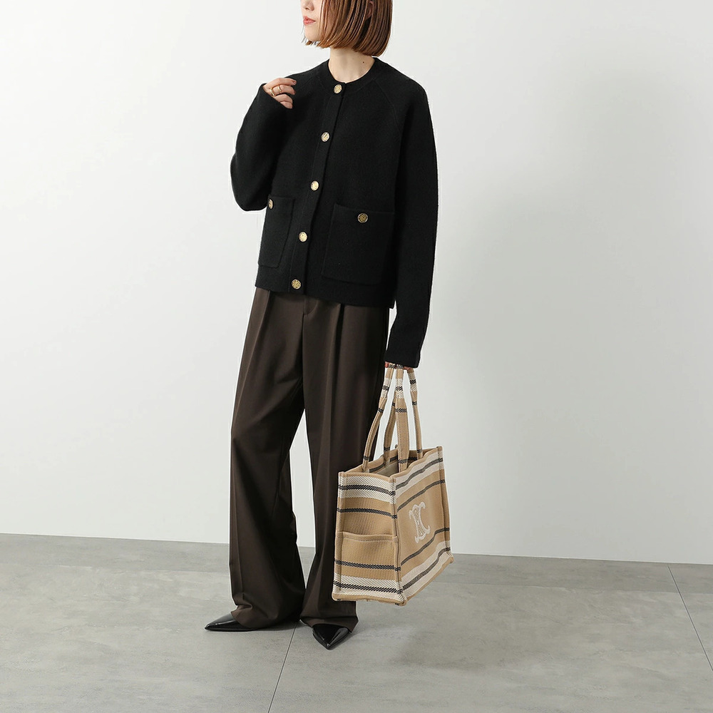 Celine Cabas Tote Bag Triomphe Beige Cream Black
